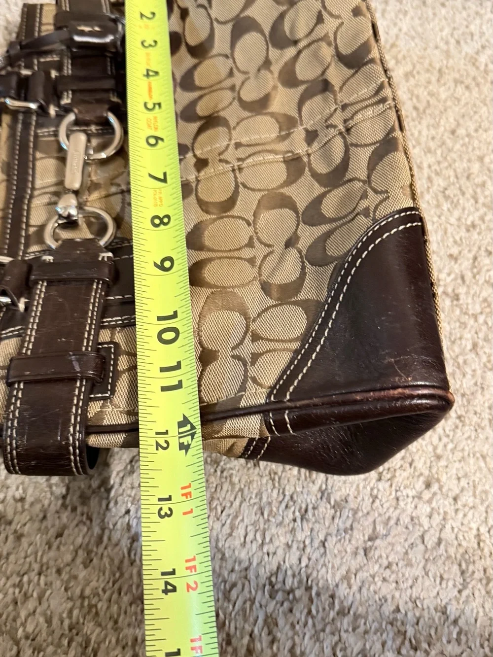 Coach Signature Jacquard Brown Leather Buckle Satchel Handbag Y2K Vintage